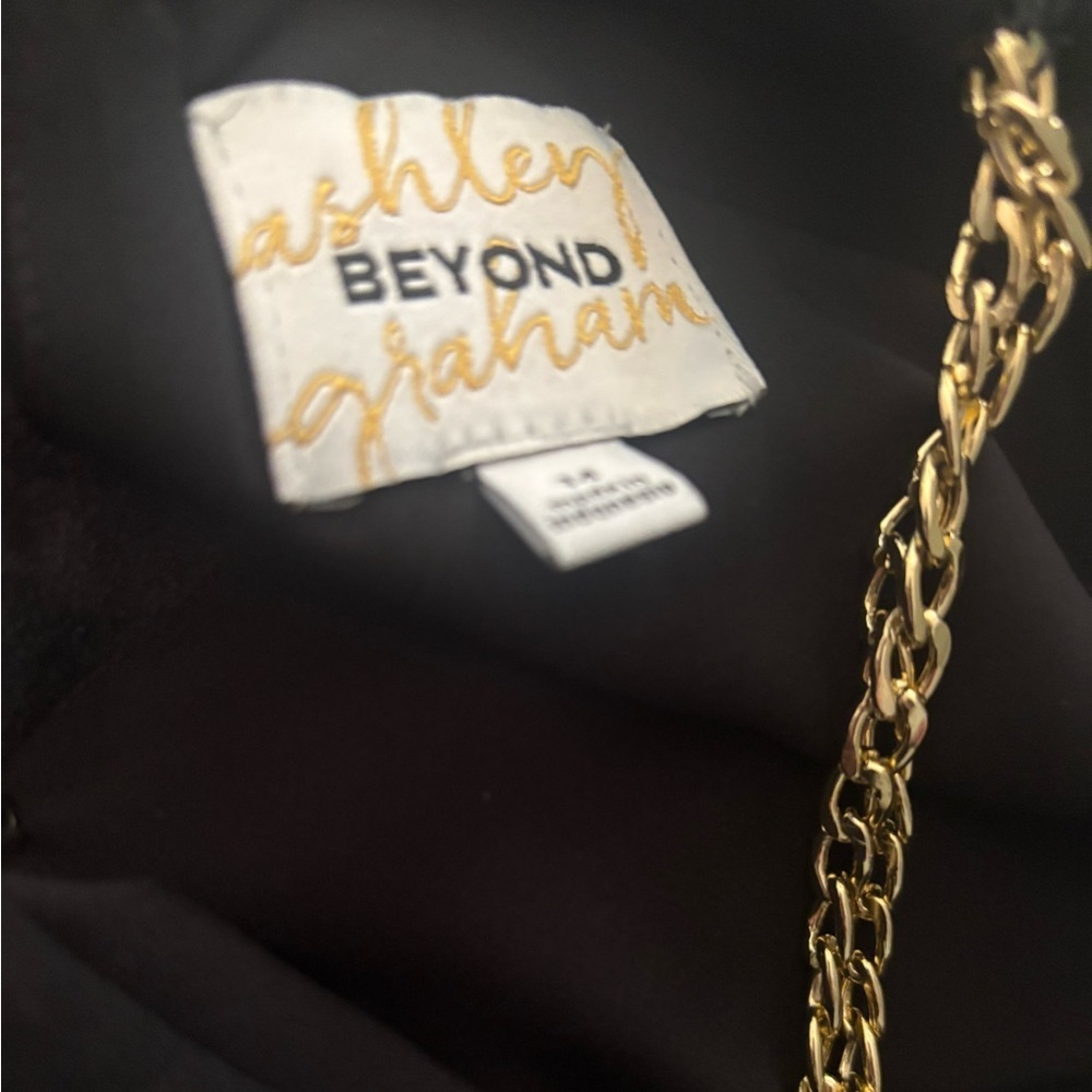 ASHLEY GRAHAM BLACK SLEEVELESS FORMAL GOLD CHAIN HALTER STYLE MIDI DRESS SZ 14 - Picture 6 of 10